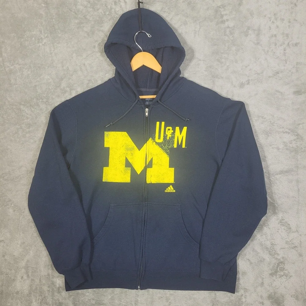 University of Michigan Hoodie Mens Large Full Zip Adidas UofM Sweatshirt